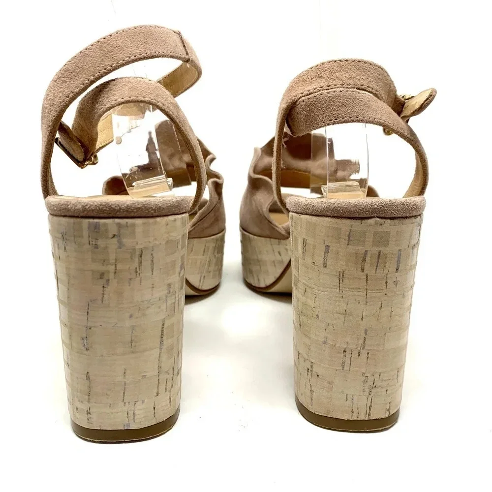 Anthropologie Ruffled Platform Heel Sandals Suede Light Pink‎ Size 41 US 10.5